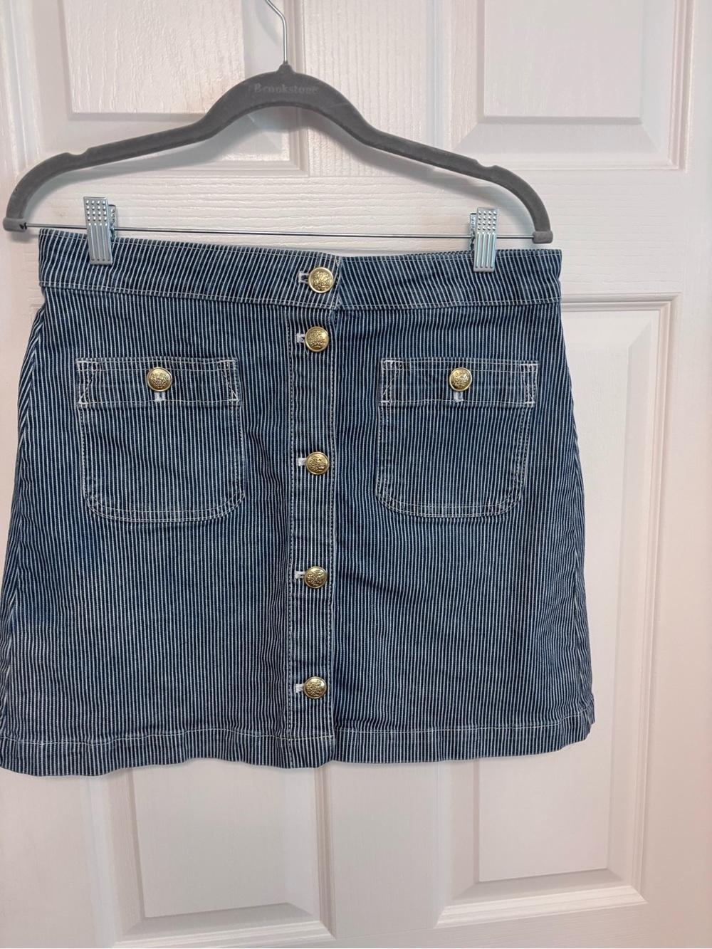 Striped Button-Front Mini Skirt in Navy and White
